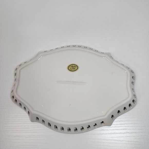 Holly Berries pattern Scalloped Oblong Server Tray Andrea by Sadek. - Picture 2 of 5